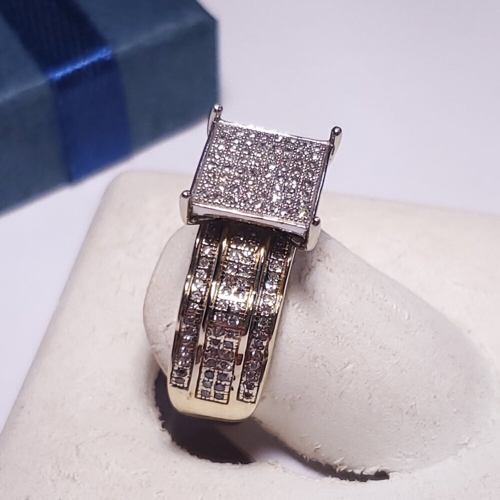 Estate .52ctw Micro Pave Natural Diamond Square Top 10Kt YG Engagement Ring24171